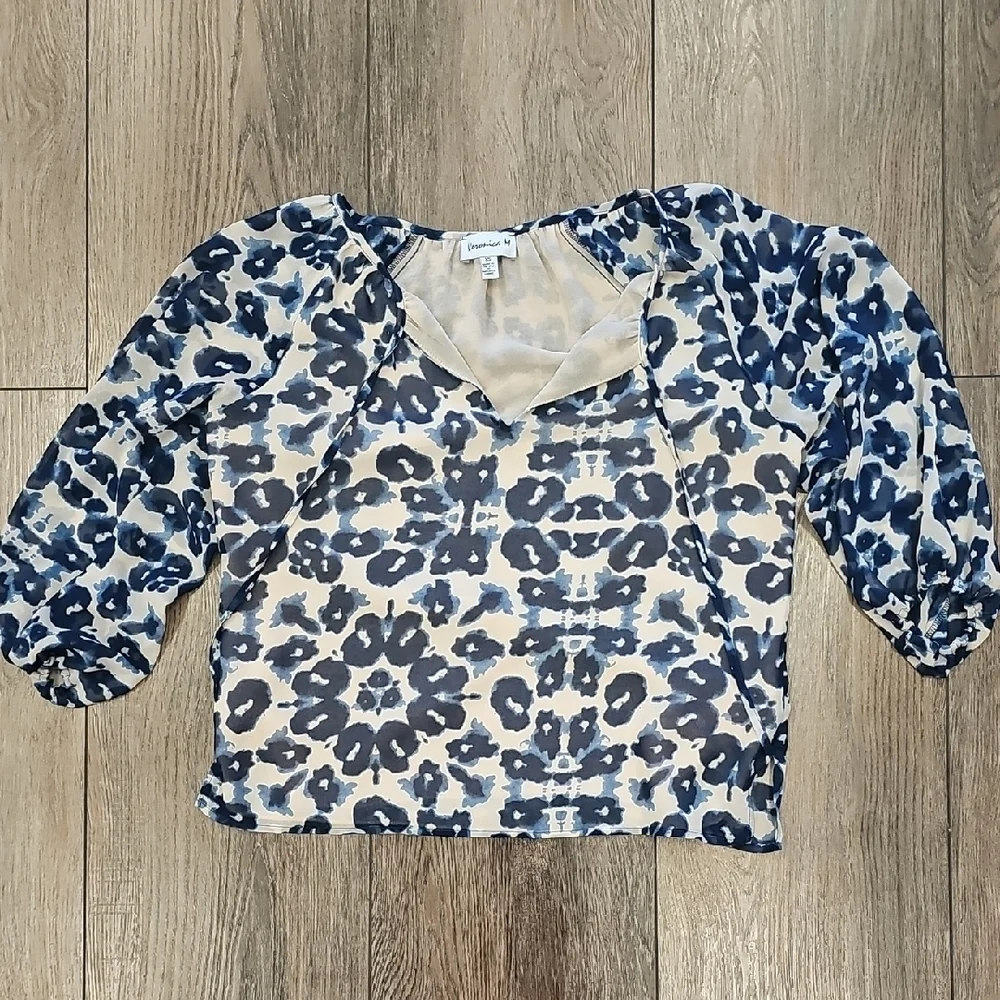Veronica M, Hippie, Flowy, Baggy, Blue, Relax, Resort, Causal, Blouse, Top,